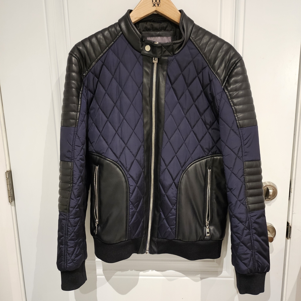 Zara Men's Quilted Black and Navy Jacket